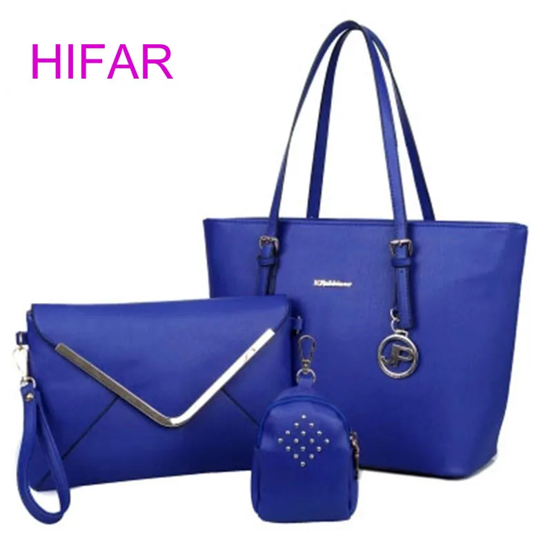 

2017 Women Office Bag Girl Messenger Bag Bolsa Feminina Lady Handbag Casual Royal Blue Color Women Bag 3 pcs/Set