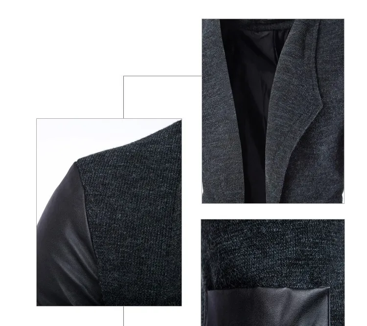 Новые модные зимние кожаные с длинным рукавом шерсть Для мужчин пальто Горячая Повседневное Slim Fit Для мужчин куртка лоскутное Твердые