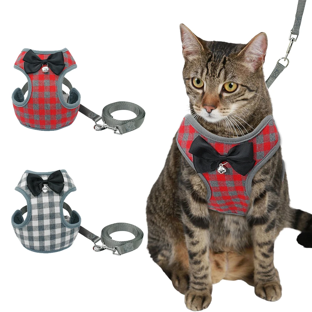 Breathable Mesh Dog Cat Pet Harness and Leash Set Puppy Bow tie Vest S-L 