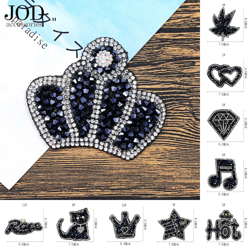 

JOD Rhinestone Cloth Stickers Black Diamond Personalized Iron on Patches on Clothes Jacket T-shirt Applique Trumpet Ironing