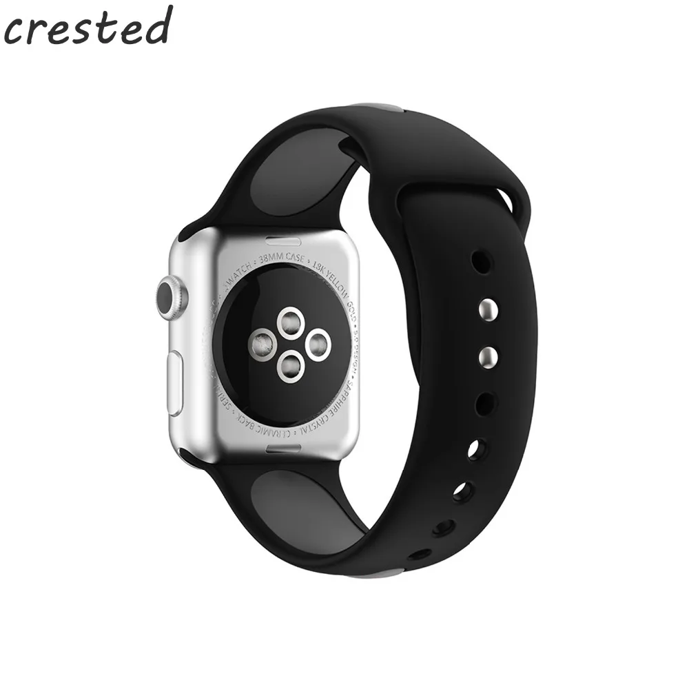 CRESTED sport silicone strap for apple watch band 42mm 38mm 3/2/1 bracelet Double color rubber wrist watch belt for iwatch  
