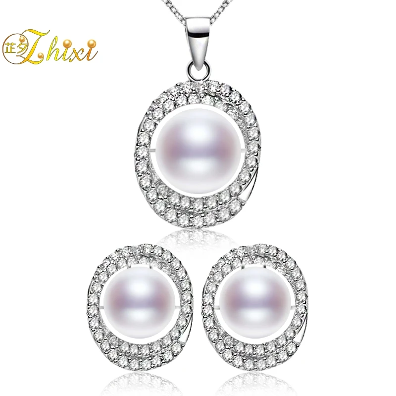 

ZHIXI Pearl Jewelry Set Big Real Freshwater Pearl Necklace Pendant Trendy Fine Jewelry For Women Anniversary Gift Nest ZXT304