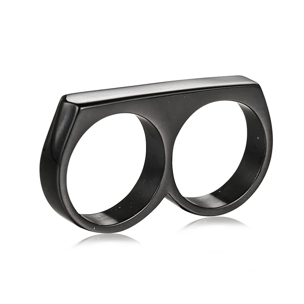 Men's Double Fingers Rings Hip-hop Smooth Titanium Steel Ring | Украшения и аксессуары