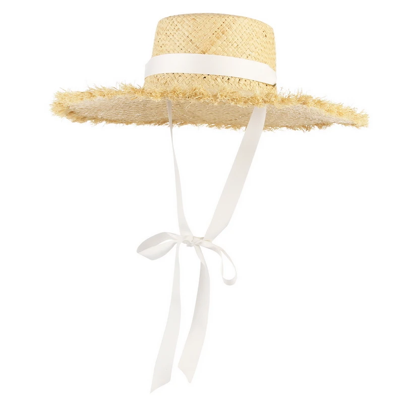 GEMVIE соломенная шляпа ручной работы из рафии для женщин, широкополая шляпа от солнца с широкими полями, летние шляпы, женская пляжная кепка с ремешком для подбородка, модная - Цвет: White