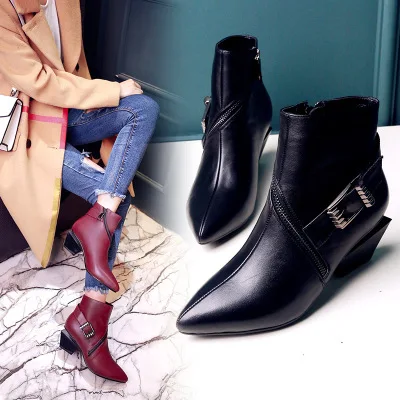 

Vogue of new fund of 2016 autumn winters is pointed leather short boots pure color female Martin boots HL6002