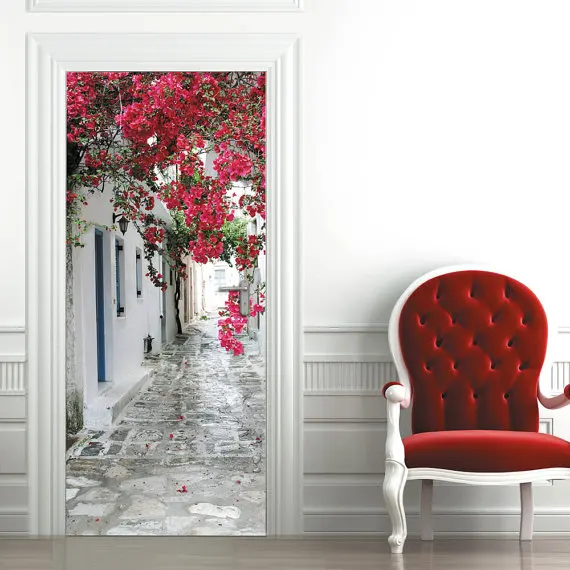 3D европейские цветы уличная виниловая наклейка на дверь наклейка для спальни гостиной подарок искусство ПВХ водонепроницаемая наклейка на дверь обертка 77*200 см