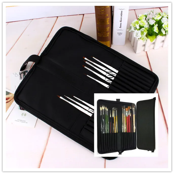 16 holes Portable Professional oil painting brush watercolor brush case knife Paper Pen case