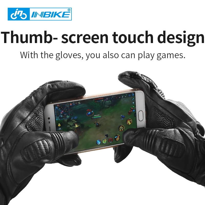 INBIKE Men's Motorbike Gloves Genuine Leather Motorcycle Gloves Touch Screen MTB Bike Cycling Bicycle Motocross Moto Glove IM808