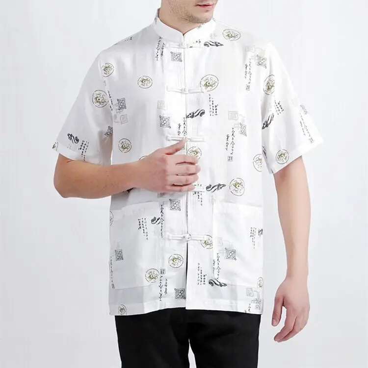 Новое поступление белая китайская мужская хлопковая льняная рубашка Кунг-фу с коротким рукавом Hombres Camisa одежда Размер S M L XL XXL XXXL Mny-08B