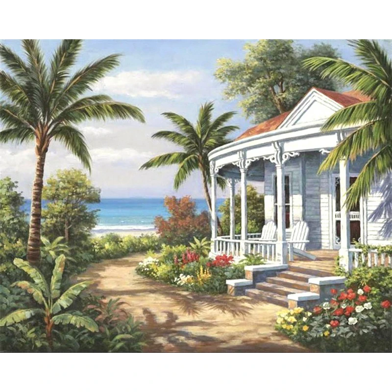 

Seaside Church Hand Made Paint High Quality Canvas Beautiful Painting By Numbers Surprise Gift Great Accomplishment