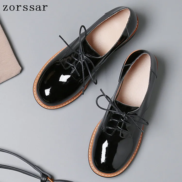 Stil Oxfords Retro Oxford Britischen Frühling 2019 Up Schuhe Schwarzes Spitze Frauen Brogue Leder Weichen Wohnungen Casual dSFF4q8xw