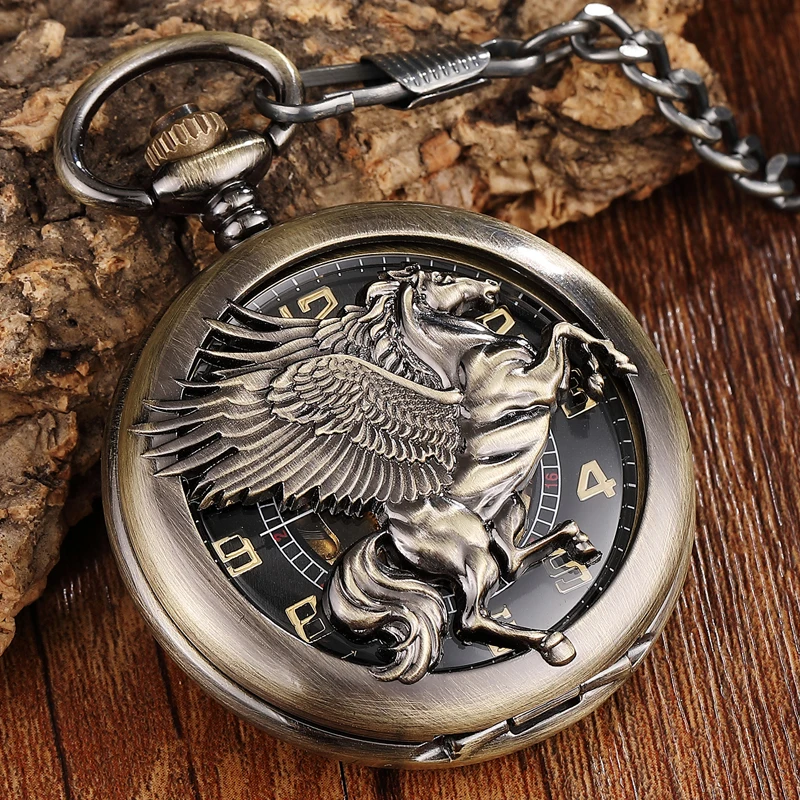 Винтажные уникальные механические карманные часы в виде лошади из бронзы, мужские карманные часы в стиле стимпанк