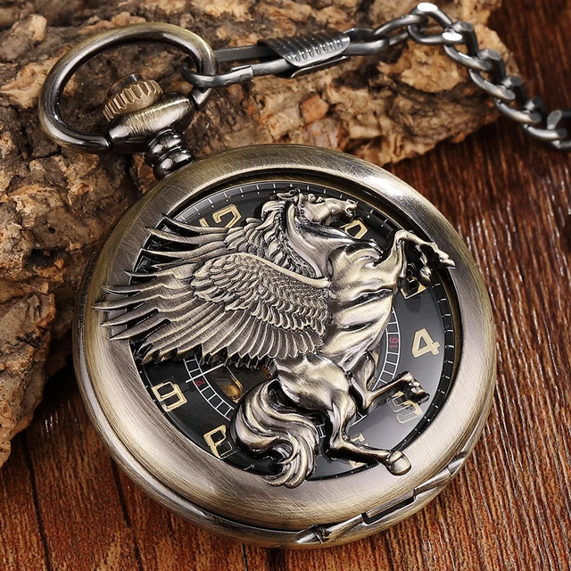 Vintage Unique Bronze Horse Mechanical Pocket Watch Men FOB Chain Hollow Horse w Vintage Unique Bronze Horse Mechanical Pocket Watch Men FOB Chain Hollow Horse w