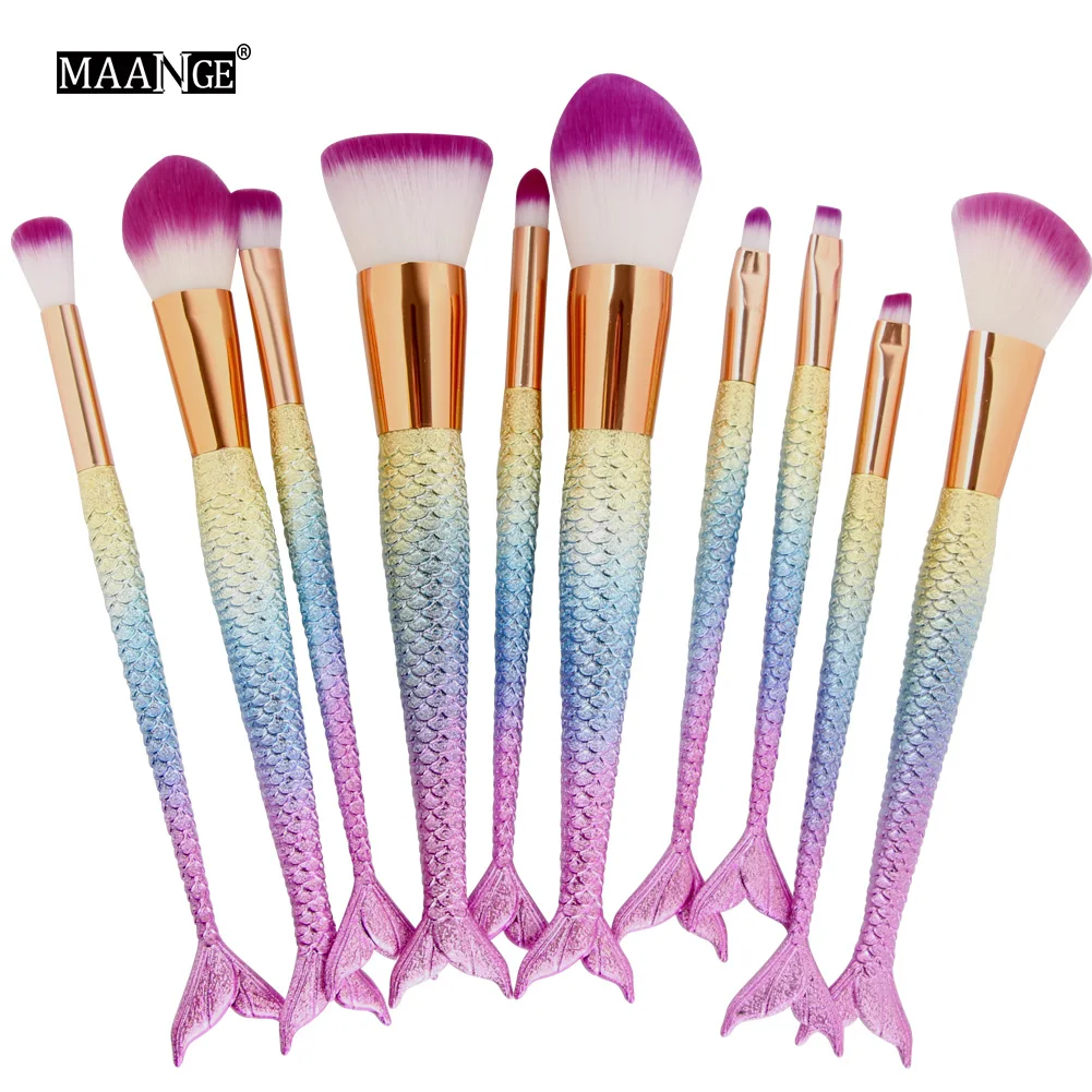 

10Pcs/set Mermaid Fish Scales Handle Makeup Brushes Eyebrow Eye Shadow Eyeliner Lip Concealer Foundation Blending Cosmetic Tools