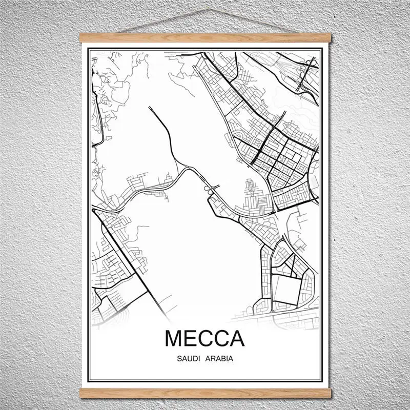 

Customized Pattern MECCA World City map Oil Painting Modern poster Canvas Abstract print picture Pub With Frame DecorHome