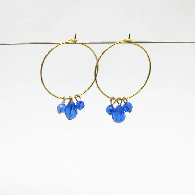 Delicate Handmade Women Blue Crystal Bead Charms Gold Hoop Earring Delicate Handmade Women Blue Crystal Bead Charms Gold Hoop Earring