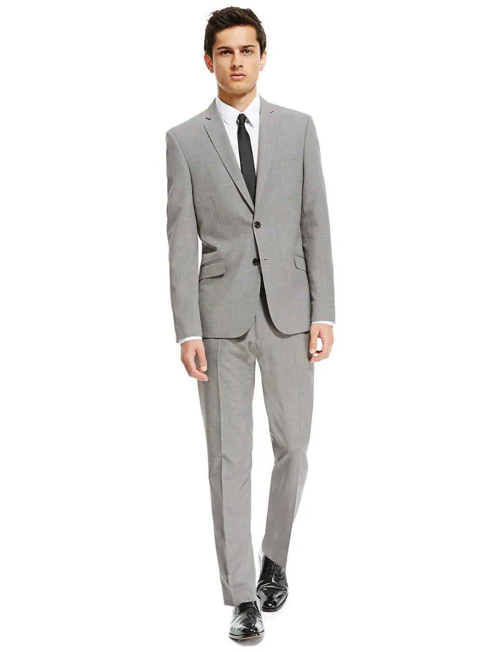 Хит продаж Пользовательские Slim Fit с боковыми светло-серый две Пуговицы Нотч Для мужчин Костюмы Бизнес костюм