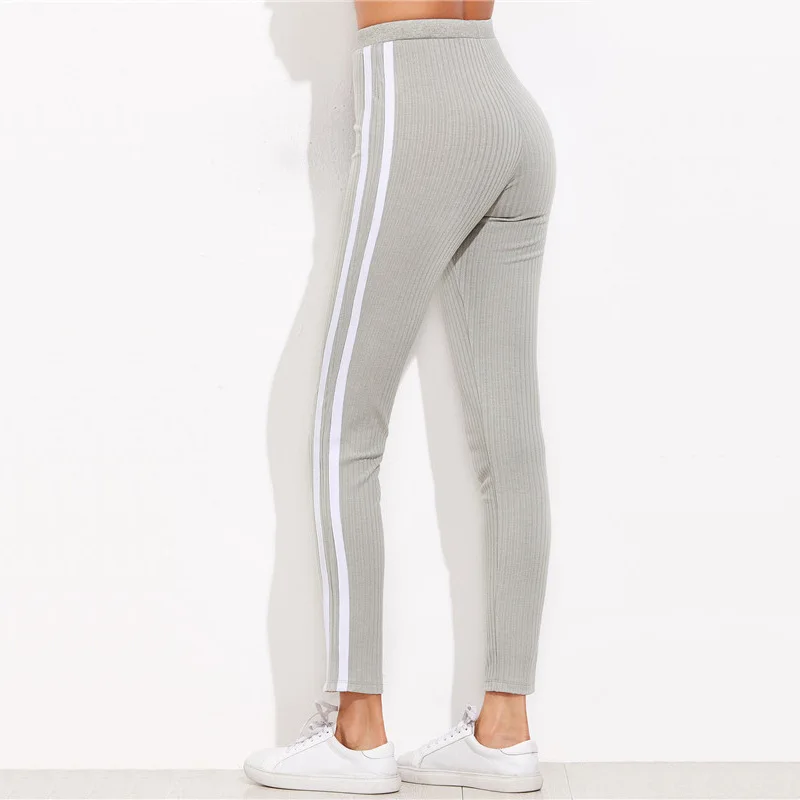 

Women Drawstring Sweatpants Striped Jogger Skinny Pants High Waist Leggings Grey Streetwear 2019 Top Spring Sweatpants