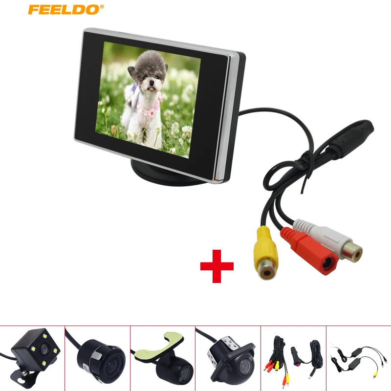 

FEELDO 3.5" LCD TFT Stand-alone Monitor With Rear View Parking Camera RCA Video System 2.4G Wireless & Cigarette Lighter Optiona