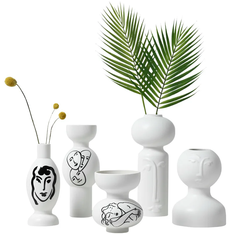 

Creative Flower Vase Human Face White Ceramic Vase Ornaments Crafts Home Furnishings Nordic Ceramic Vase Art Decoration Gifts