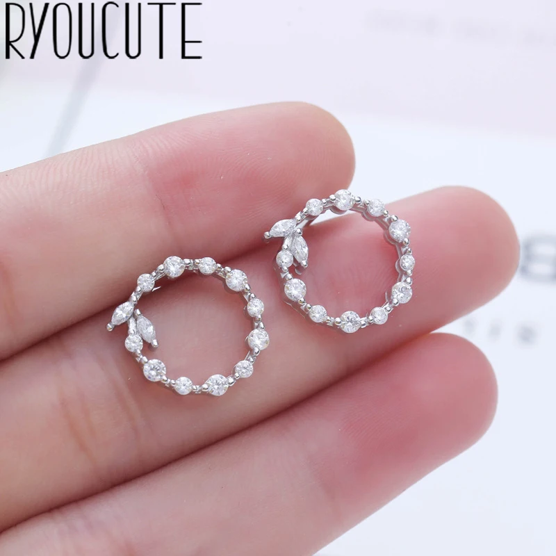 

New Arrivals 925 Sterling Silver Crystal Rhinestone Round Stud Earrings For Women Jewelry Pendientes Brincos