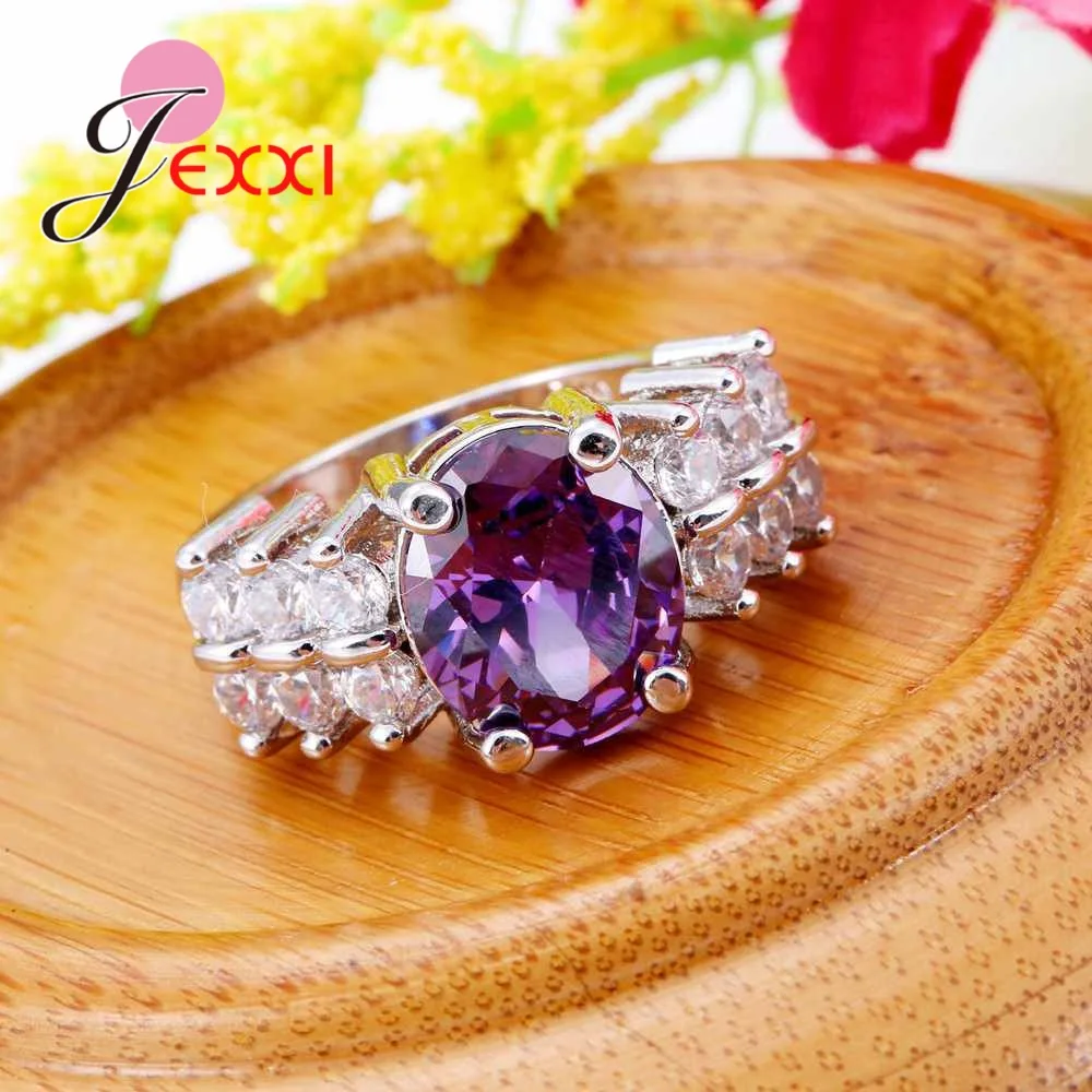 Simple Women Purple Austrian Crystal Bridal Wedding Rings 925 Sterling Silver Jewelry Cubic Zircon Ringen For Mujer Gift | Украшения и