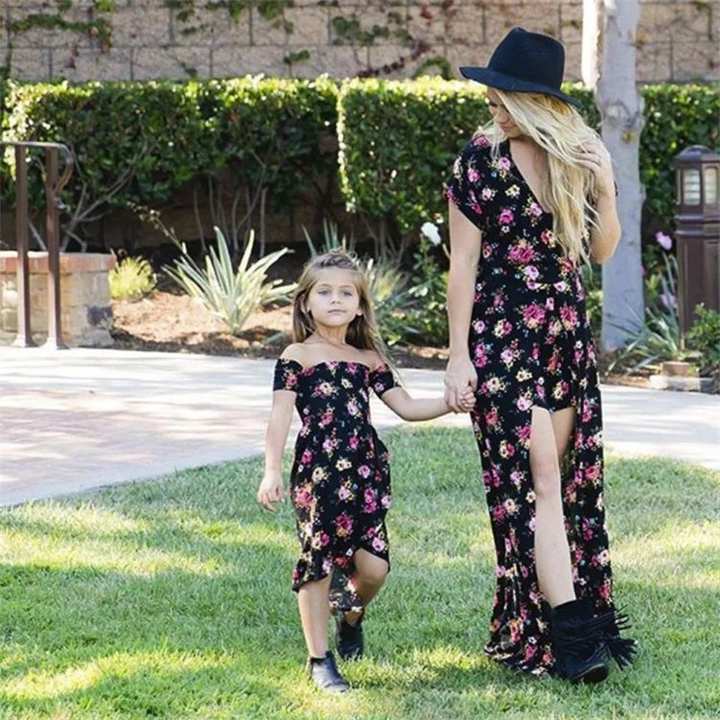 

kids dresses for girls matching family outfits mother daughter matching clothes summer 2019 mom and baby floral print 3-4t