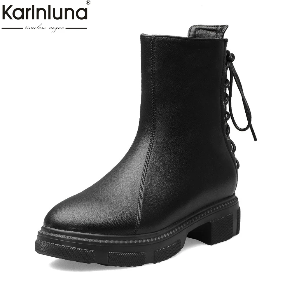 

Brand Big Size 34-43 lady Chunky Heels Zipper shoelaces Shoes Woman Casual Autumn Winter Ankle Boots women shoes