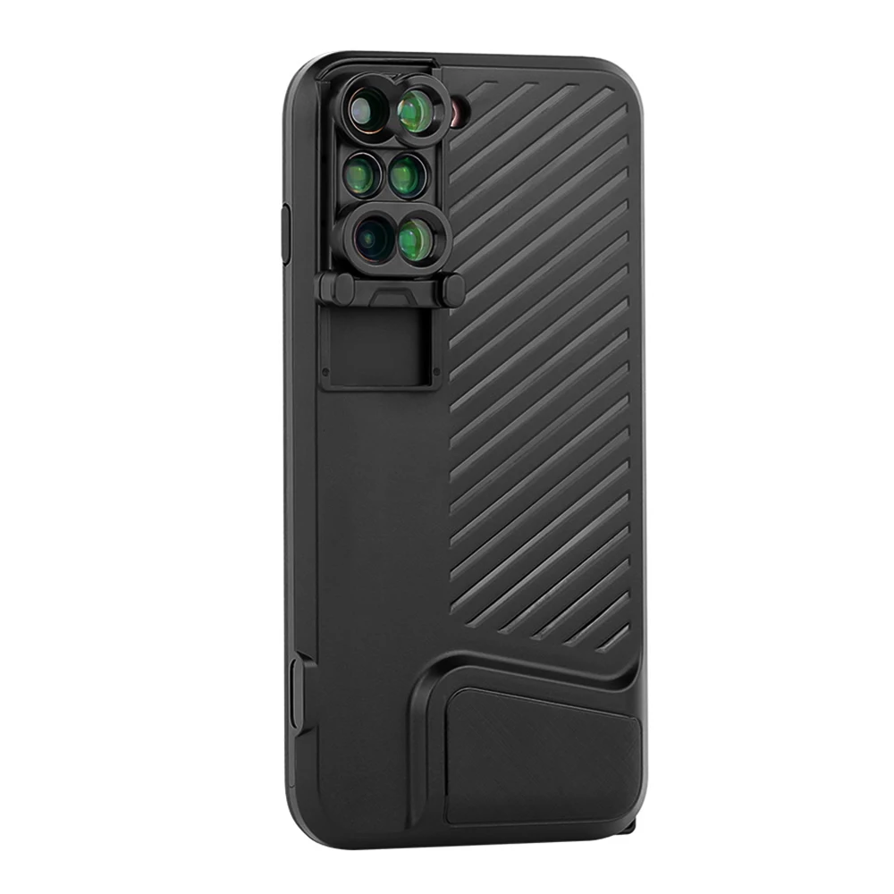 

For iPhone 7 plus Cell Phone Lens 6 in 1 Camera Lens Wide Angle Macro Fisheye Phone Lenses Full Coverage Black Case