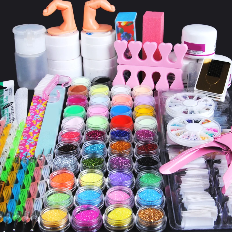 Acrylic Powder Nail Kit UV Gel Manicure Set Glitter Sanding File False ...