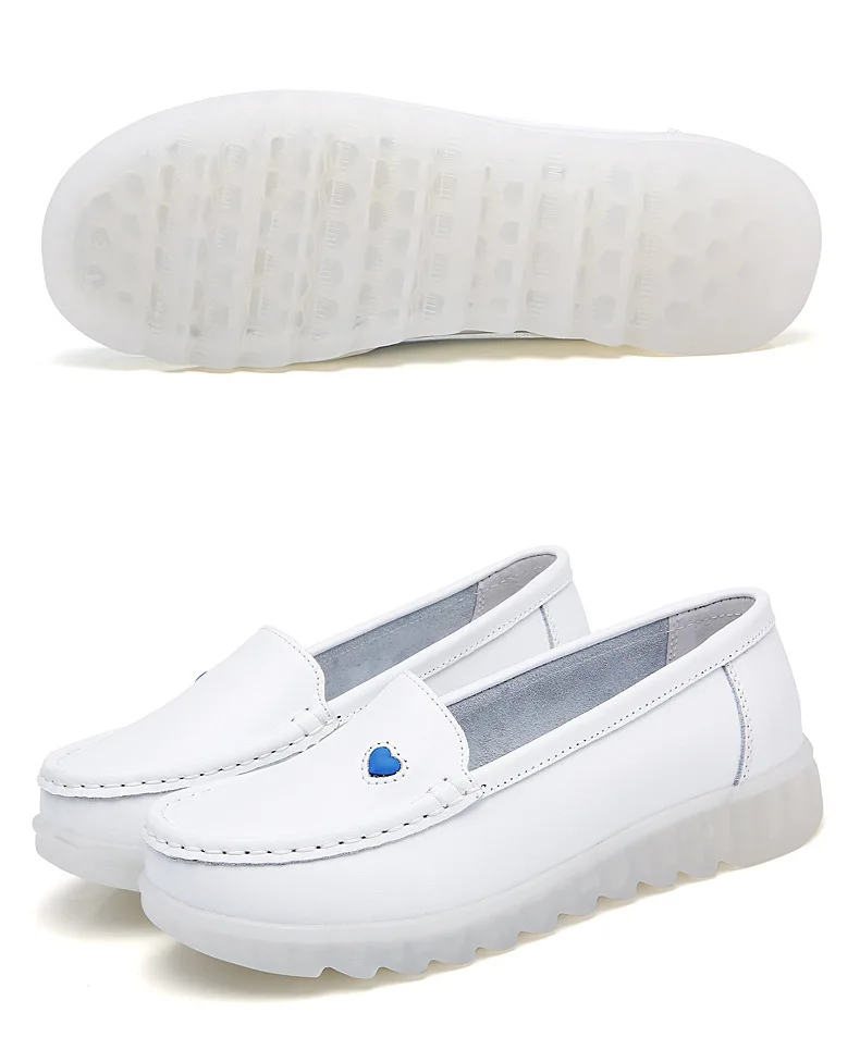 Nurse shoes white female flat bottom pregnant women casual waterproof non-slip peas shoes Genuine Leather work shoes sy94