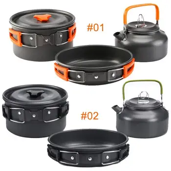 

3pcs Cooking Set Cookware Water Kettle Aluminum Portable Coffee Pot Teapot Outdoor Camping Cookware Water Kettle Pan Sets