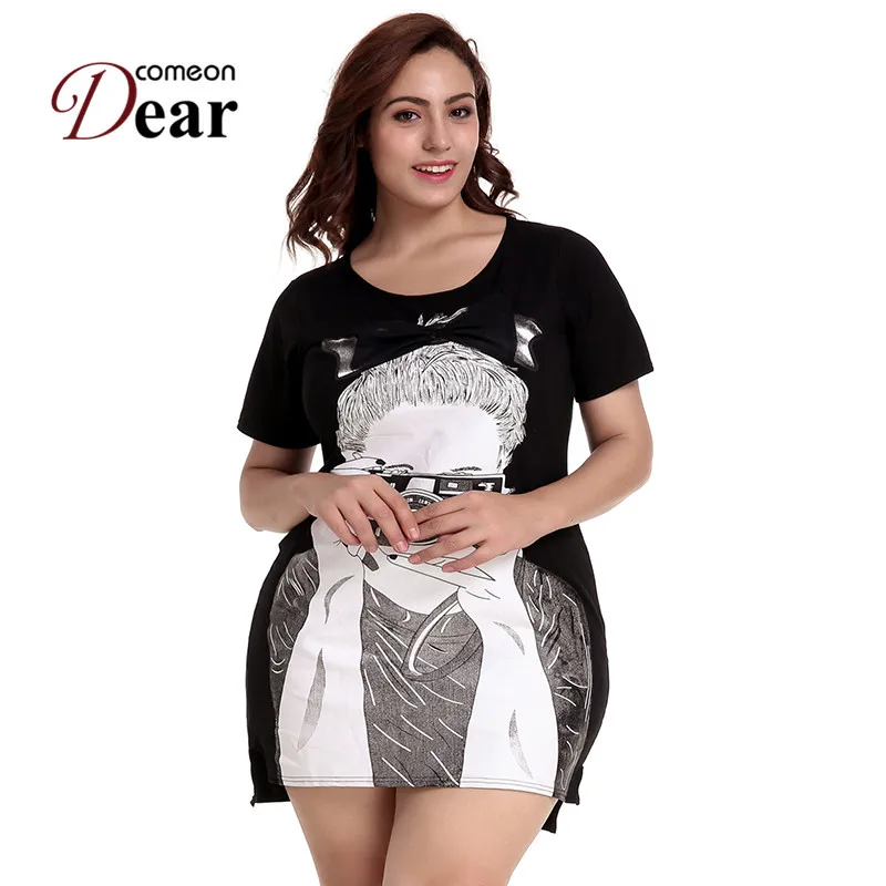 

Comeondear O-Neck Mini T Shirt Dress Women Black Loose Casual Summer Dress Short Sleeve Womens Dress Vestido Plus Size RA80470