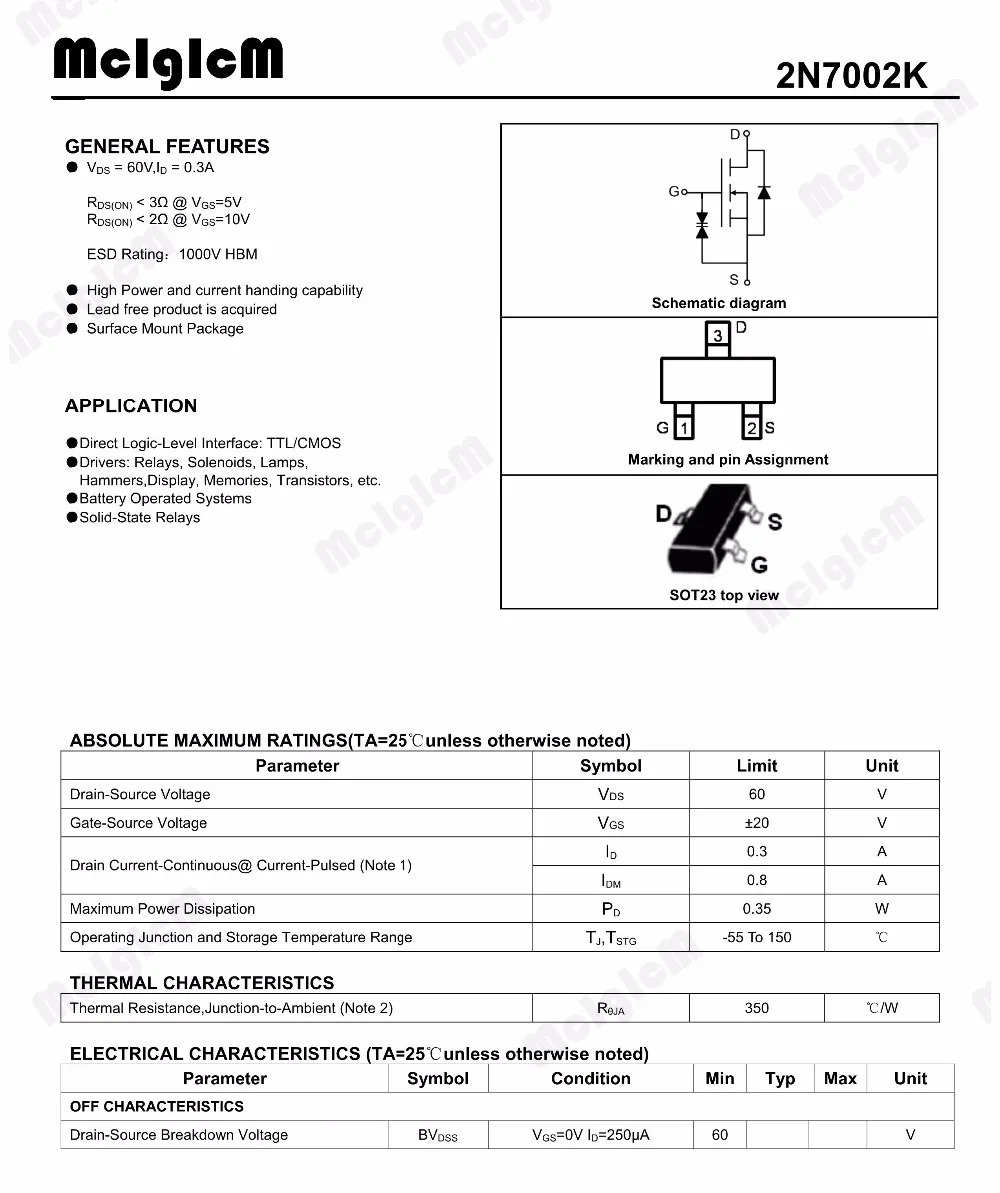 MCIGICM 2N7002K 100 шт N Channel 60V 380mA (Ta) 370mW SMD 7 mosfet транзистор SOT 23 2N7002K|smd transistor|transistor 100pcstransistor