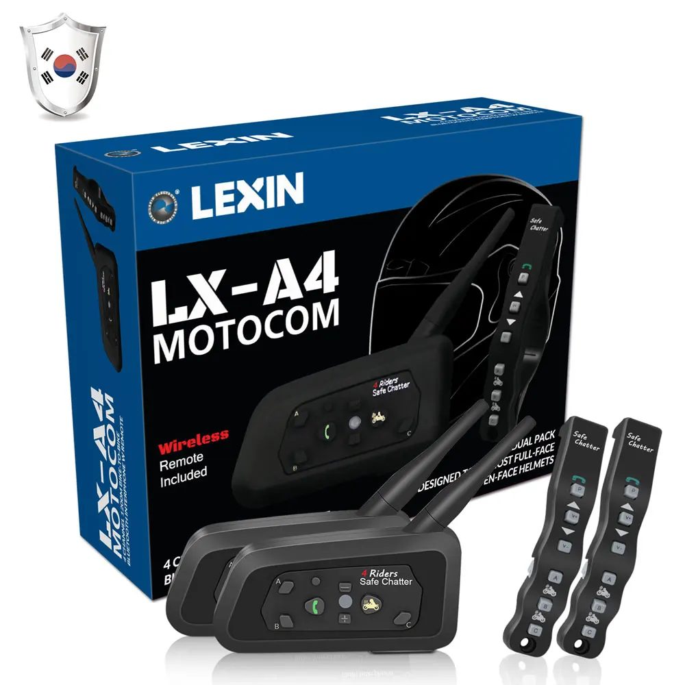 

2PCS Lexin A4 Motorcycl Helmet Bluetooth intercom Headset with remote control Motorcycle Stereo, BT wireless Moto interphone