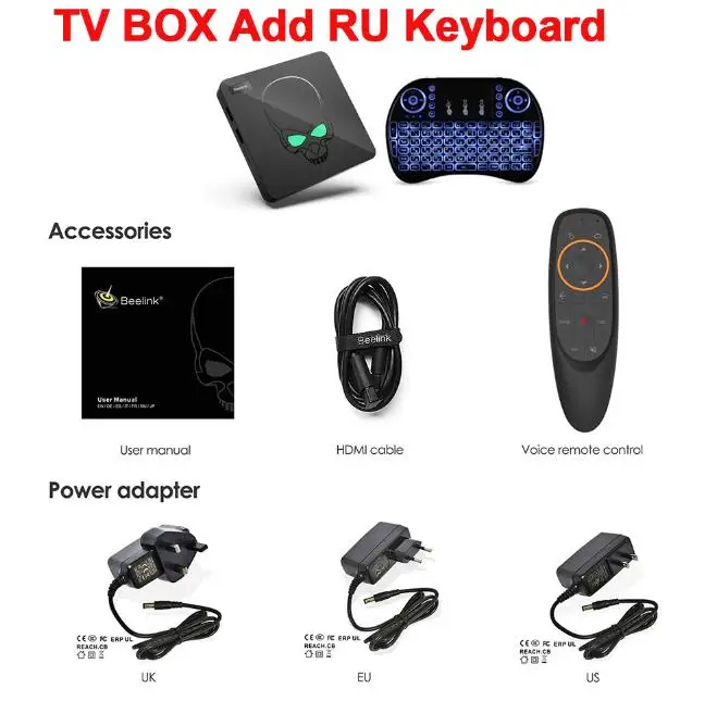 Beelink GT-King Android 9,0 tv Box Amlogic S922X 4 Гб 64 Гб 2,4G голосовой пульт дистанционного управления 1000 Мбит/с 4K HD 2,4G+ 5,8G WiFi USB3.0 - Цвет: Add Ru Keyboard