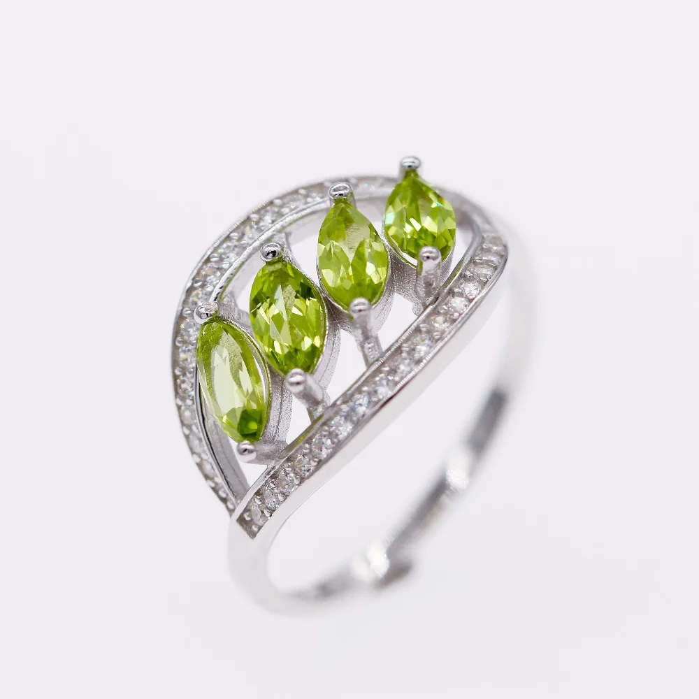 Almei Натуральный Зеленый Перидот 925 пробы серебряные кольца с листьями для женщин кольцо с камнем Свадебные украшения Бархат Подарочная коробка FJ110