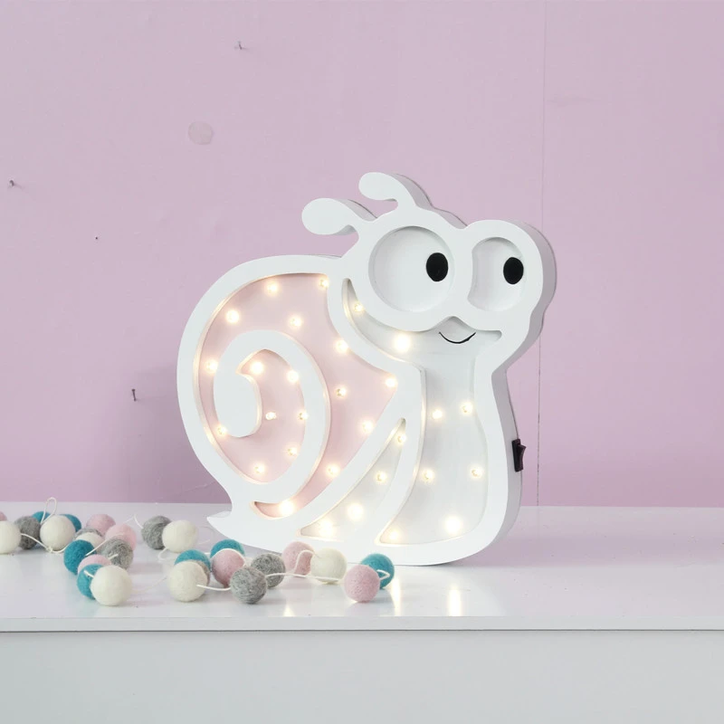 Novelty Wooden Hang Up Pink Green Blue Snail Led Nightlight Kid Bedroom Lovely Desk Lamp