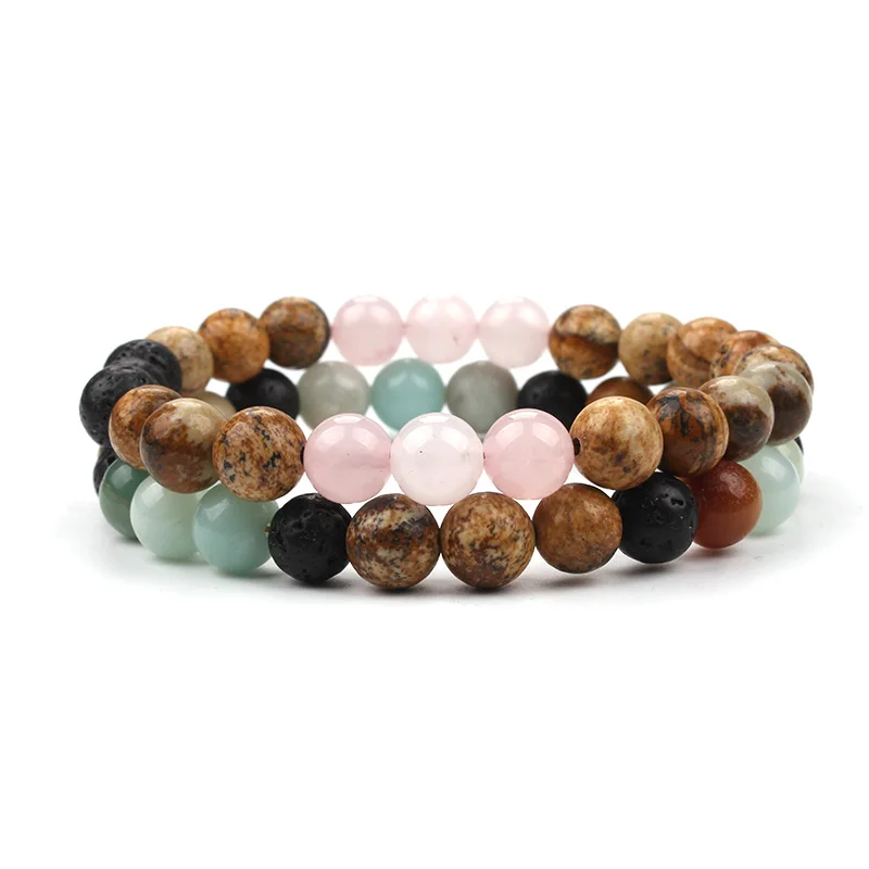 

Fashion Design Couple Lovers' Bangle Natural Stone Lava Beads Bracelet Jewelry For Women Men