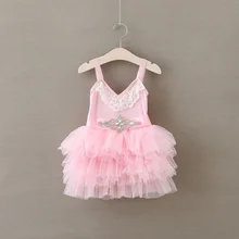 Новое летнее платье принцессы для девочек многослойное платье без рукавов со стразами и поясом детская одежда