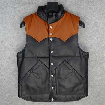 

Cow & horse skin vest men's cowhide & horsehide leather vest mens duck feather down warm vest