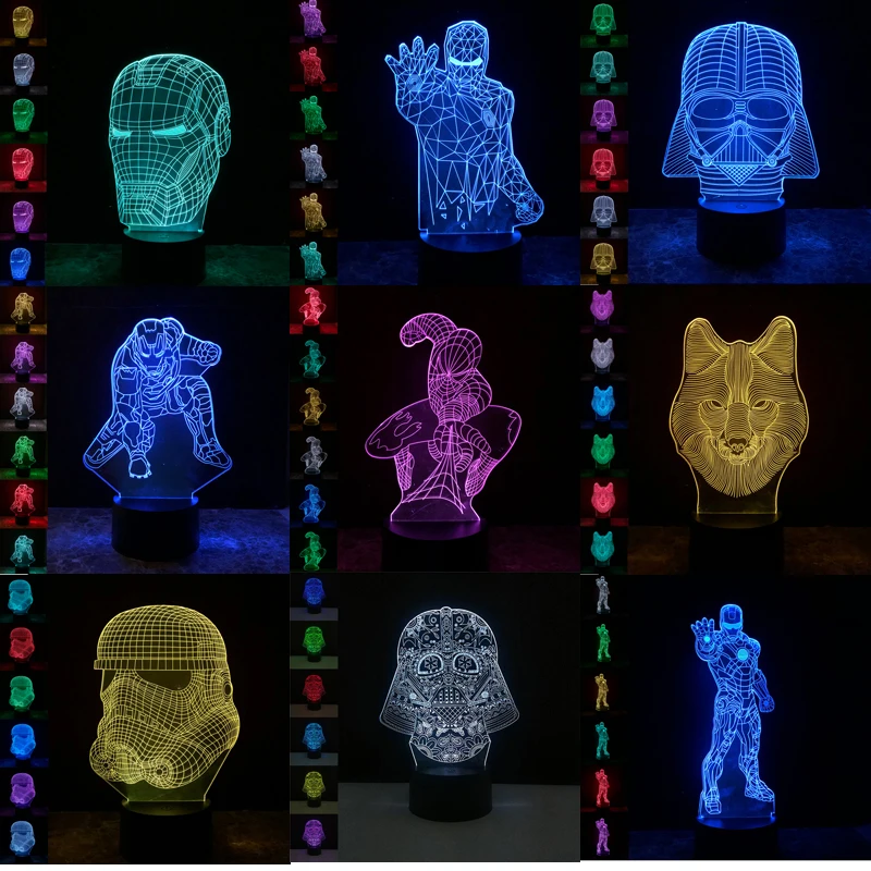 

Glow In The Dark Toys Super Hero Mask 3D Light Up Star Wars Table Touch Usb Charge 7 Colors Luminaria Christmas Halloween Gift