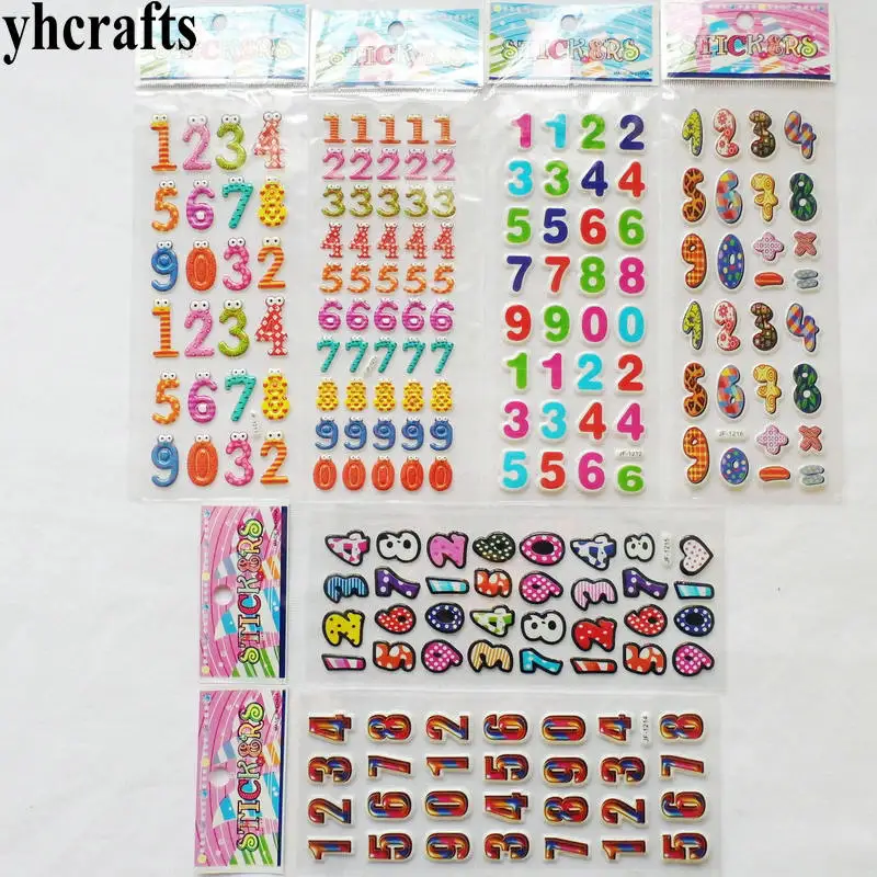 

6 sheets(194PCS stickers) / LOT.Removable 0-9 numbers pvc sponge stickers Promotional gifts Teach your own Self learning diy toy