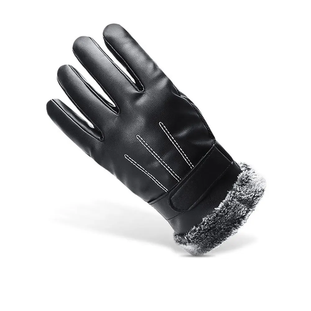 1 Pair Winter Gloves Pu Anti-slip Touch Screen Gloves Finger Fleece Warm Gloves for Men Ultra Velvet Ultra Thick 1 Pair Winter Gloves Pu Anti-slip Touch Screen Gloves Finger Fleece Warm Gloves for Men Ultra Velvet Ultra Thick
