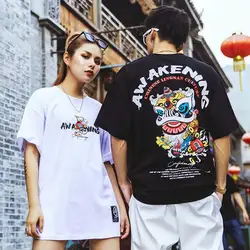 Футболка мужская хип-хоп стильный принт в китайском стиле футболка Уличная Повседневная летняя футболка с короткими рукавами крутая
