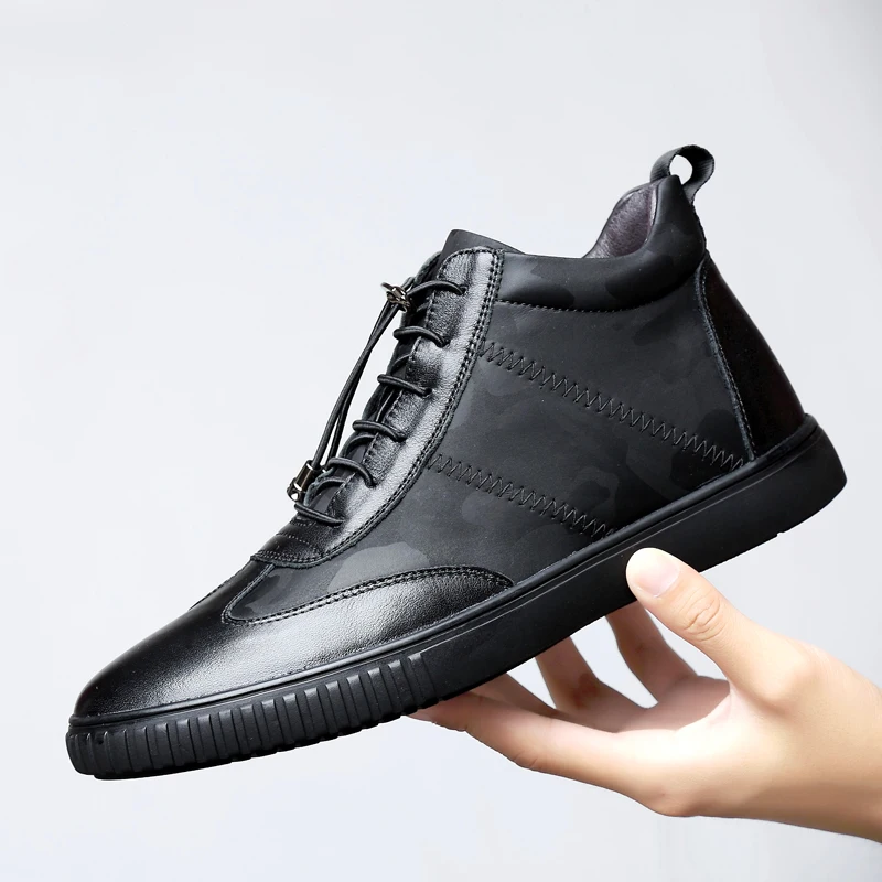 

Men Sneakers Black White Lace Up Flats Male Casual Shoes Men Four Seasons Footwear Genuine Leather High-top Chaussure Homme C4