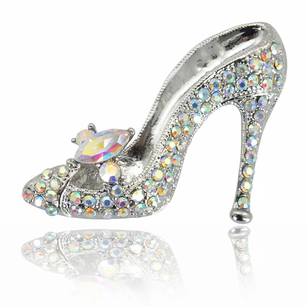 

Cinderella's Glass Slipper Sexy Young Lady Crystal High Heel Desgin Brooch Pin For Women 2018