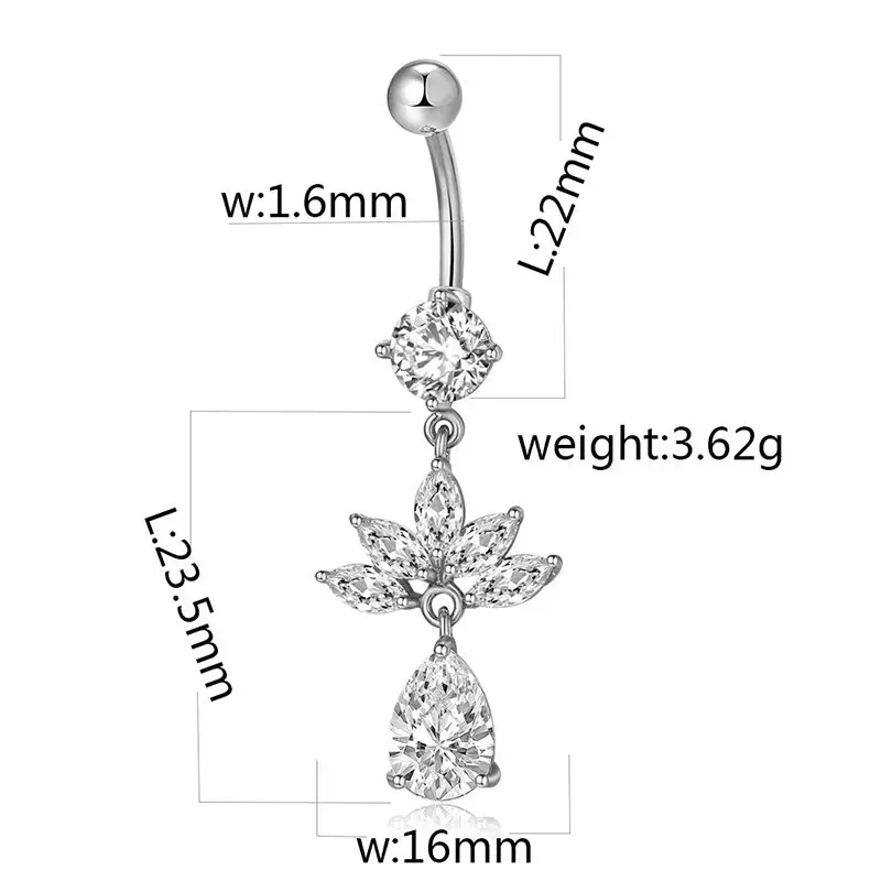 Hot Statement Hollow Double Heart Gold Surgical Steel Piercing Body Jewelry Sexy Crystal Zircon Pendant Belly Button Rings