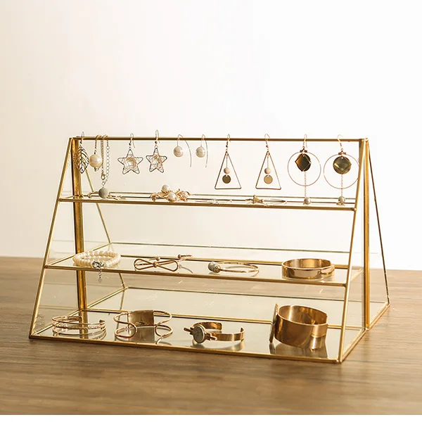 1 PC Brass Glass Three tier Display Jewelry Bracelet Earrings Counter