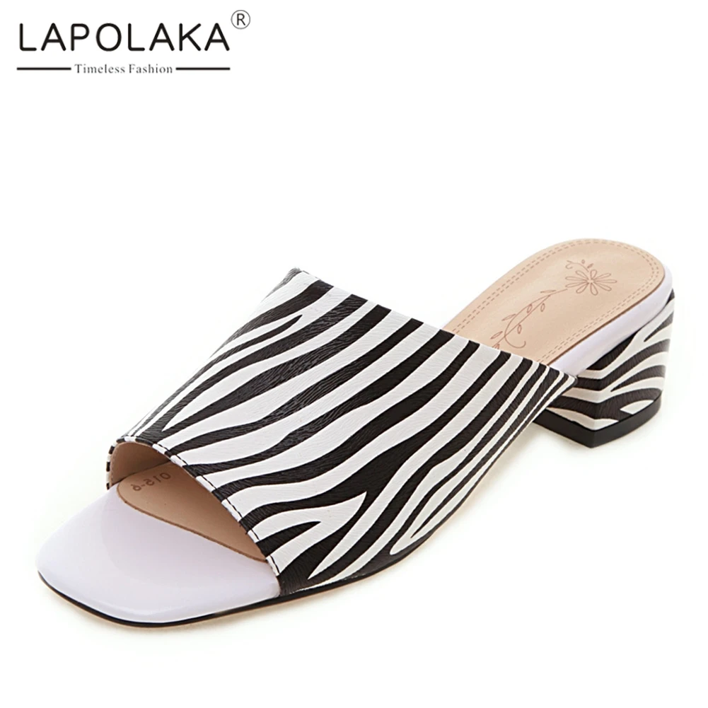 

Lapolaka 2019 New Arrivals Fashion Print Summer Shoes Mules Women Med Square Heels Slippers Women Shoes Woman Size 33-43